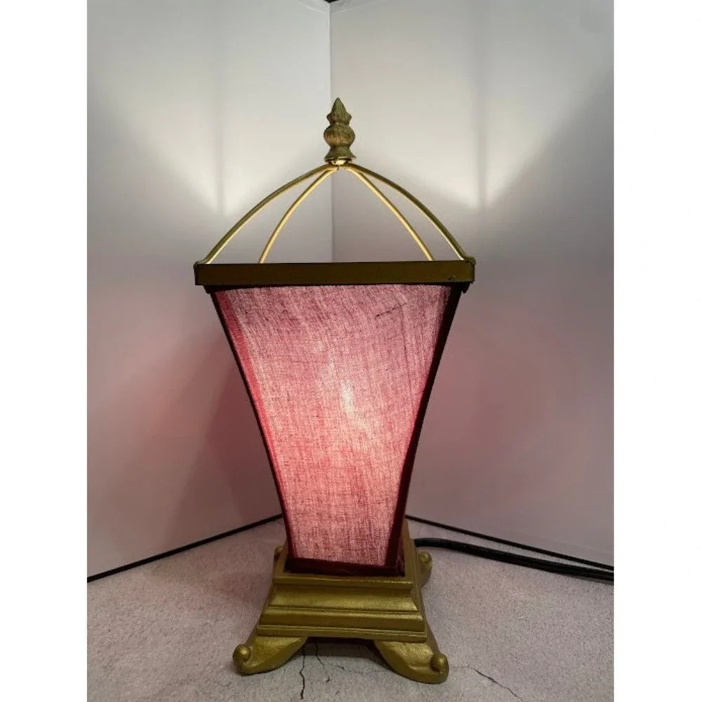 Vintage Regency Style Small Accent Lamp - Burgundy Red Fabric Shade & Gold Base